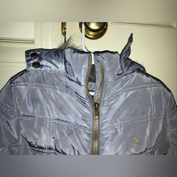 Calvin Klein Girls Aerial Puffer Parka Jacket Coat Gray sz 6 Fur lined hood - Picture 2 of 6